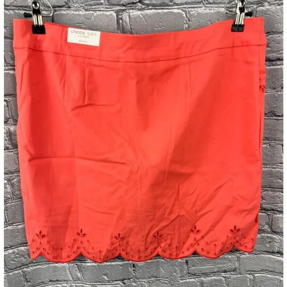 NWT Chico's Size 3 US 16  So Slimming Brigitte Coral Eyelet Scalloped  Skort - Picture 2 of 9